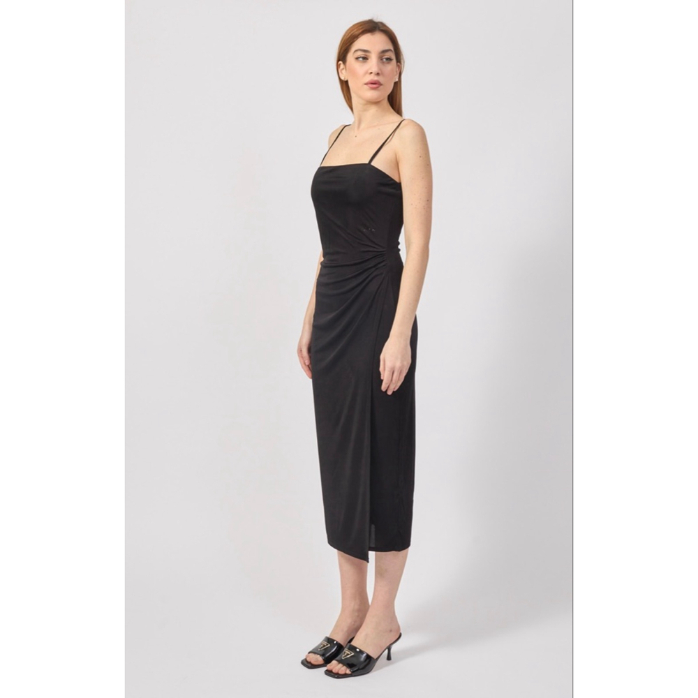 Armani Exchange Black Square-Neck Midi Dress Large New NWT MSRP $140 long split - Picture 2 of 15